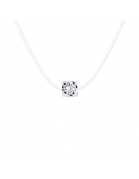 Collier Nylon Transparent Diamant 0.030 Cts Serti Griffe - Argent 925 - IBIZA