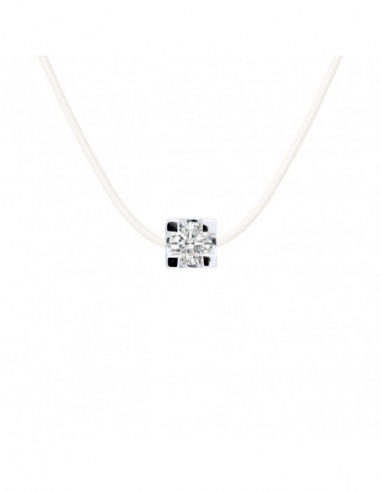 Collier Nylon Transparent Diamant 0.050 Cts Serti Griffe - Argent 925 - BEJAIA