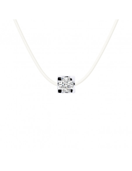 Collier Nylon Transparent Diamant 0.050 Cts Serti Griffe - Argent 925 - BEJAIA