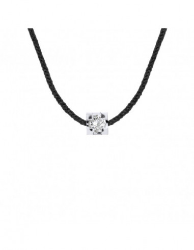 Collier Lien Cordon Diamant 0.030 Cts Serti Griffe - Argent 925 - VENISE