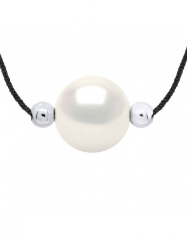 Necklace Link Cord Black Bead 9-10 mm - Silver...