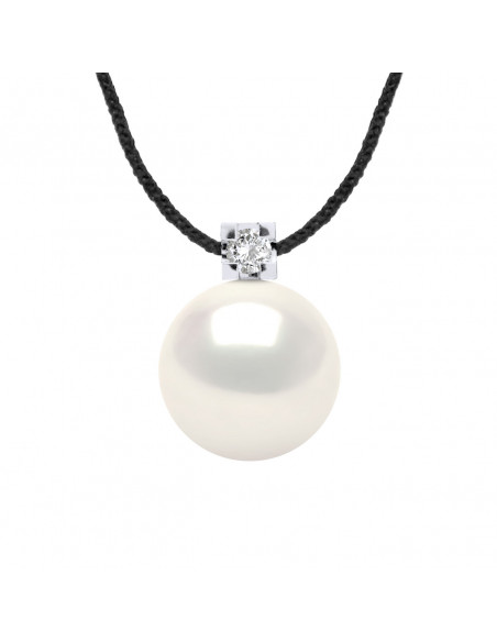 Necklace Link Bead Cord 8-9 mm - Diamond 0.030 CTS - Several Colors - Silver 925 - Cannes