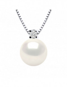 Necklace Jewelry Round Pearl 9-10 mm - Diamond 0.050 CTS...