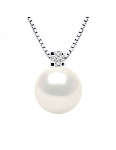Necklace Jewelry Round Pearl 9-10 mm - Diamond...