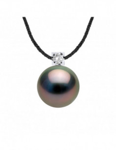 Collier Lien Cordon Tahiti Perle Ronde 8-9 mm - Diamant...
