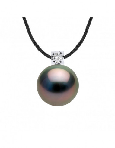 Tahiti Cord Link Necklace Round Pearl 8-9 mm -...