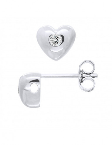 Boucles d'Oreilles Solitaires Coeur Diamants - 0.060 Cts - Argent 925 - MAJORQUE