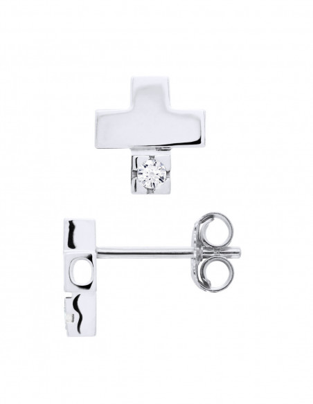 Cross Diamond Cross Earrings - 0.060 CTS - Silver 925 - Roma