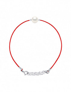 Bracelet Lien Cordon Rouge Perle Ronde 9-10 mm - Argent...