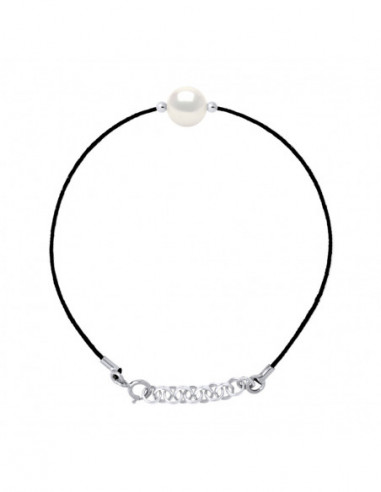 Bracelet Lien Cordon Noir Perle Ronde 9-10 mm - Argent 925 - MARAIS