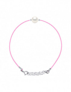 Bracelet Lien Cordon Rose Perle Ronde 9-10 mm - Argent...