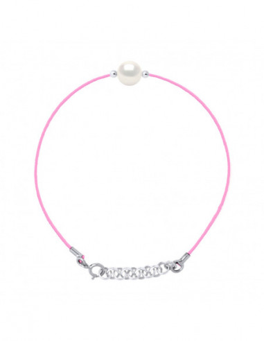 Bracelet Link Pink Cord Round Pearl 9-10 mm -...