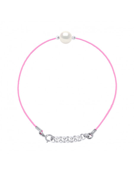 Bracelet Link Pink Cord Round Pearl 9-10 mm - Silver 925 - Lilac