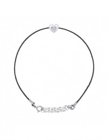 Bracelets Liens Cordons Diamants 0.050 Cts Serti Coeur - Argent 925 - PORTOFINO