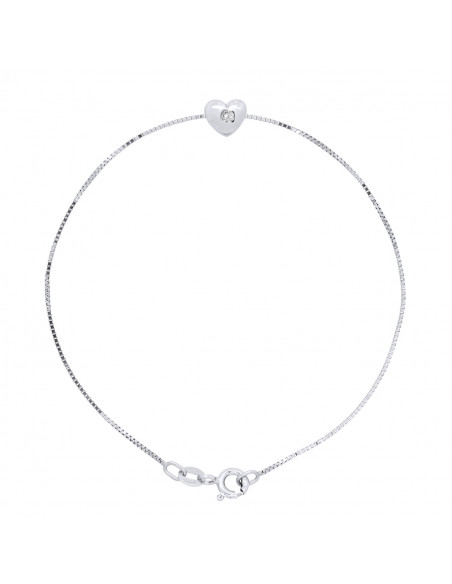 Bracelet Diamant 0.030 Cts Serti Coeur - Chaîne Vénitienne - Argent 925 - MAJORQUE