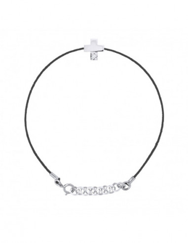 Bracelets Liens Cordons Diamants 0.030 Cts Serti Croix - Argent 925 - SEVILLE