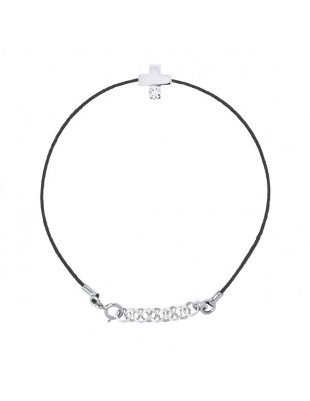 Bracelets Liens Cordons Diamants 0.050 Cts Serti Croix - Argent 925 - PAMPELONE