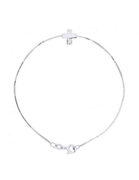 Bracelet Diamant 0.030 Cts Serti Croix - Chaîne Vénitienne - Argent 925 - MONZA