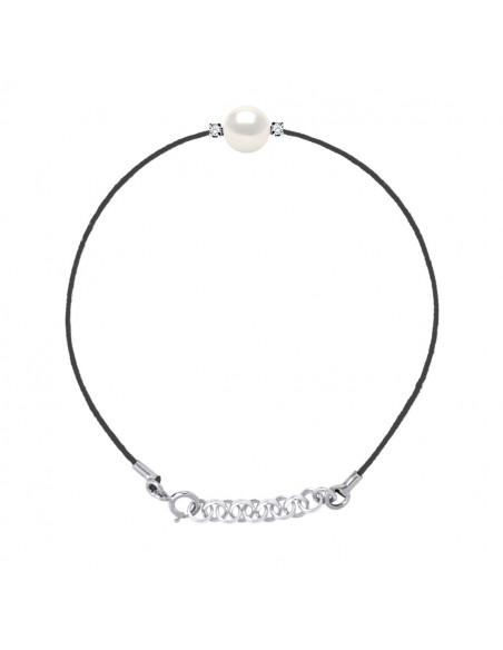 Bracelet Link Cord Bead Round 8-9 mm - Diamonds 0.060 CTS - Silver Jewelry 925 - Megeve