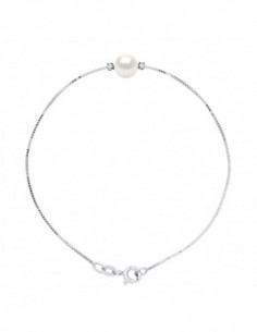 Bracelet Perle Ronde 8-9 mm - Diamants 0.060 Cts - Chaîne...