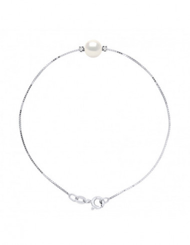 Bracelet Perle Ronde 8-9 mm - Diamants 0.060 Cts - Chaîne Vénitienne - Joaillerie Argent 925 - MEGEVE