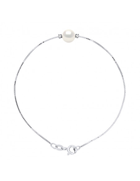 Bracelet Perle Ronde 8-9 mm - Diamants 0.060 Cts - Chaîne Vénitienne - Joaillerie Argent 925 - MEGEVE