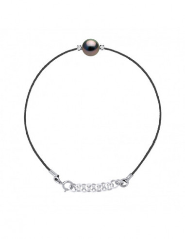 Bracelet Lien Cordon Noir Perle de Tahiti Ronde...