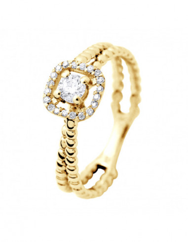 Bague Solitaire Diamant Entourage - 0.35 Carats - Or 375 - MACAO