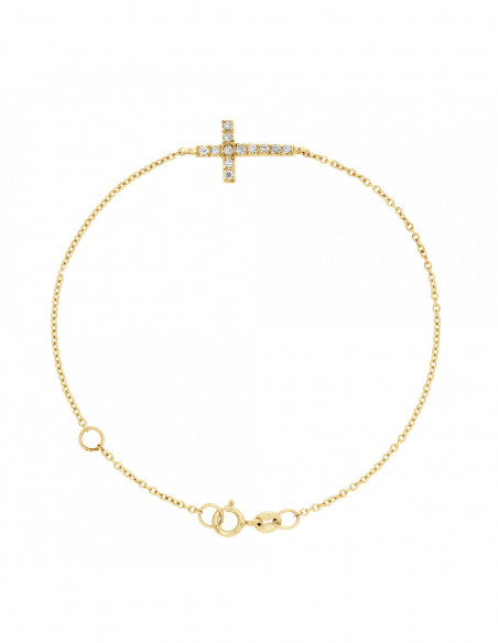 Bracelet Croix Diamants 0.150 Carats - Chaîne Forçat - Or 375 - ROMA