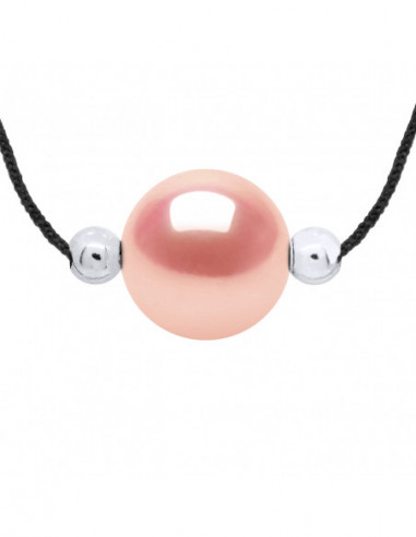 Necklace Link Cord Black Bead 9-10 mm - Silver...