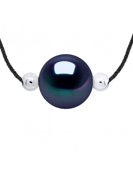Necklace Link Cord Black Bead 9-10 mm - Silver 925 - Beaulieu