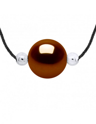 Necklace Link Cord Black Bead 9-10 mm - Silver...