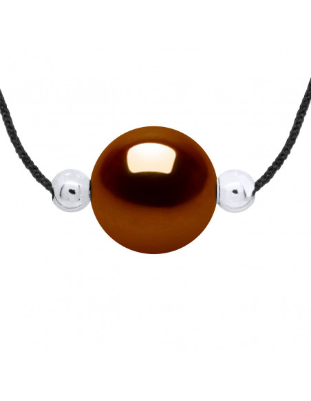 Necklace Link Cord Black Bead 9-10 mm - Silver 925 - Beaulieu