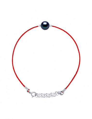 Bracelet Lien Cordon Rouge Perle Ronde 9-10 mm - Argent 925 - JUNOT