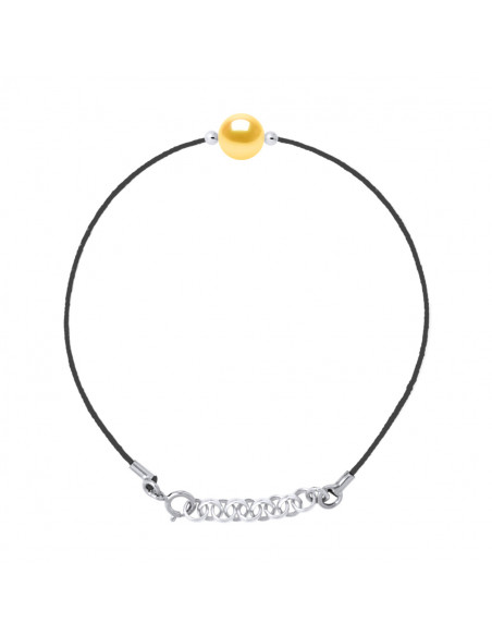 Bracelet Lien Cordon Noir Perle Ronde 9-10 mm - Argent 925 - MARAIS