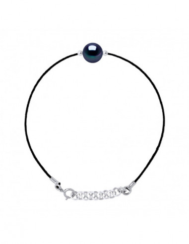 Bracelet Lien Cordon Noir Perle Ronde 9-10 mm -...