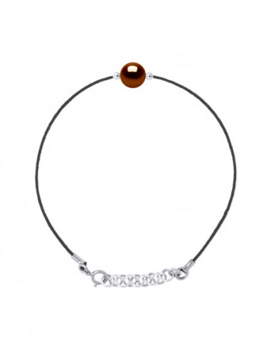 Bracelet Lien Cordon Noir Perle Ronde 9-10 mm -...