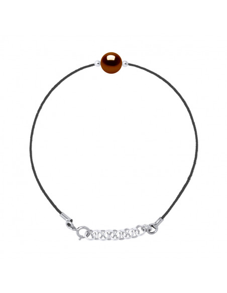 Bracelet Lien Cordon Noir Perle Ronde 9-10 mm - Argent 925 - MARAIS