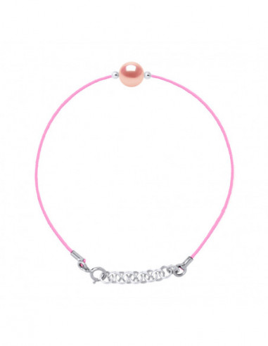 Bracelet Link Pink Cord Round Pearl 9-10 mm -...