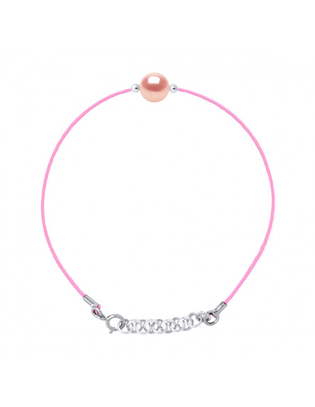 Bracelet Link Pink Cord Round Pearl 9-10 mm - Silver 925 - Lilac