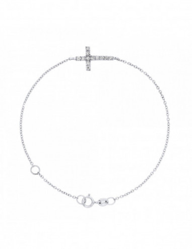 Bracelet Croix Diamants 0.150 Carats - Chaîne Forçat - Or 375 - ROMA