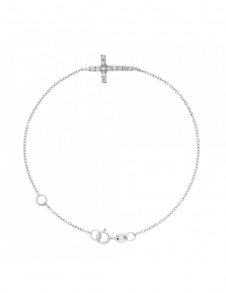 Bracelet Croix Diamants 0.150 Carats - Chaîne Forçat - Or 375 - ROMA