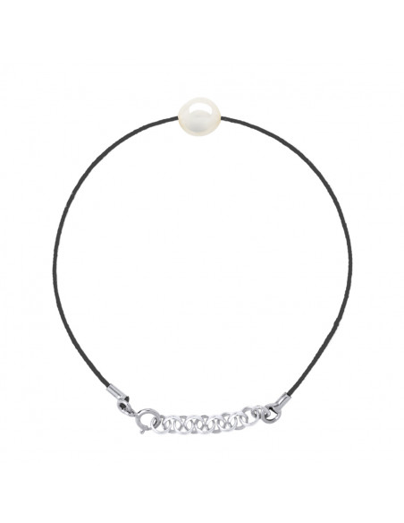 Bracelets Link Cord Black Baroque Bead 8-9 mm - Several Colors - Silver 925 - Cassis