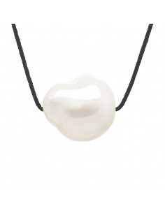 Collier Lien Cordon Noir Perle Baroque 11-12 mm - Argent...