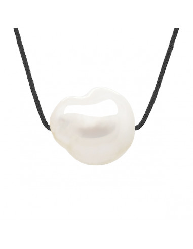Collier Lien Cordon Noir Perle Baroque 11-12 mm...