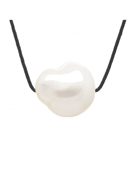 Collier Lien Cordon Noir Perle Baroque 11-12 mm - Argent 925 - CASSIS