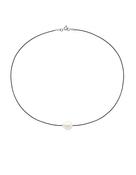 Necklace Link Cord Black Bead Baroque 11-12 mm - Silver 925 - Cassis