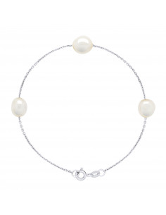 Bracelet 3 Baroque Beads 8-9 mm - Chain Forçat Silver 925...