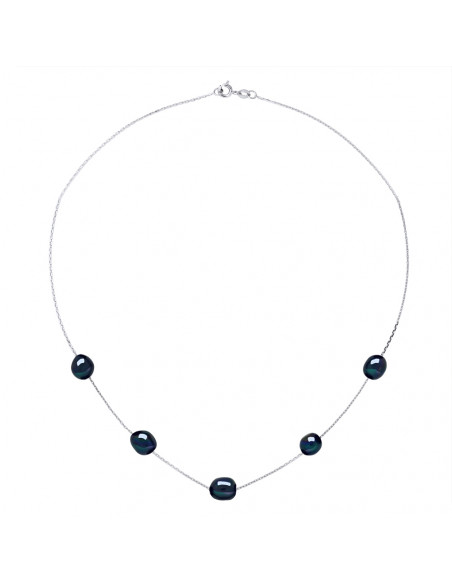 Collier Chaînage 5 Perles Baroques 8-9 mm - Plusieurs Coloris - Chaîne Forçat - ROQUEBRUNE