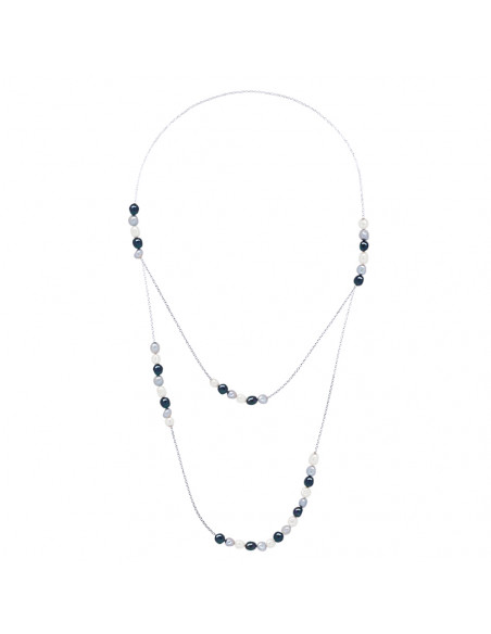 Sautoirs Chainage Double Perles Baroques 6-7 mm - 75 cm - Plusieurs Coloris - Chaine Forçat Prestige - Argent 925 - RAMATUELLE